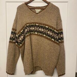 Eddie Bauer V-Neck Sweater with Earthy Pattern